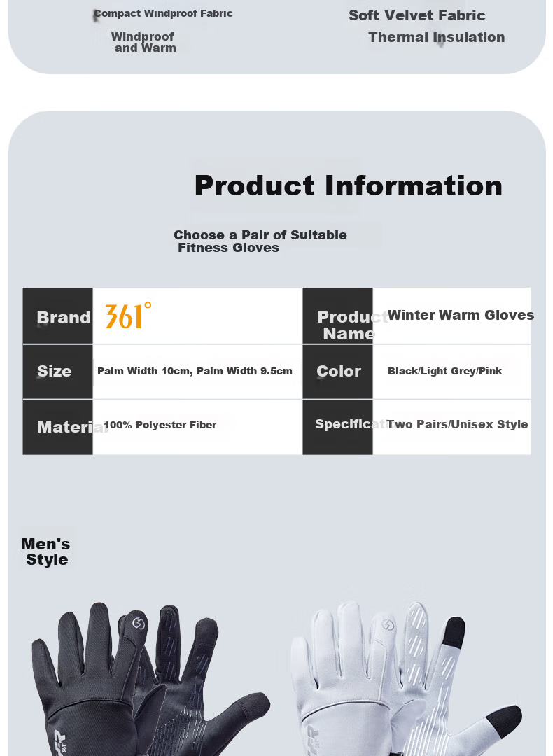 361° Fitness Gloves for Men And Women, Sports Cycling Windproof Fleece-Lined Warm Full-Finger Touchscreen Training Gloves, Black M 2