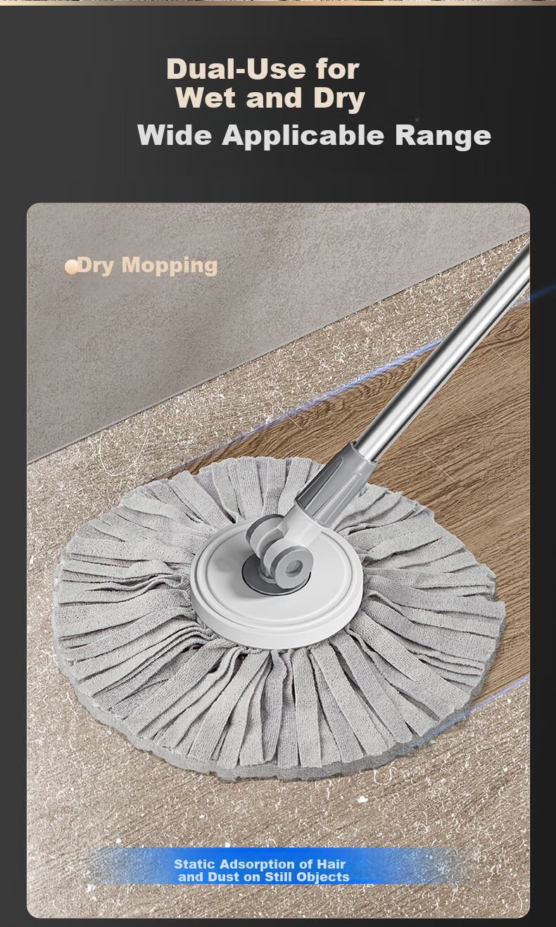Wuyuehua Rotating Mop Handle, 130CM Long, with 2 Attachments, Labor-Saving Pole, Floating Design for Home Use, All-In Lazy Person's Floor Cleaning Tool 9