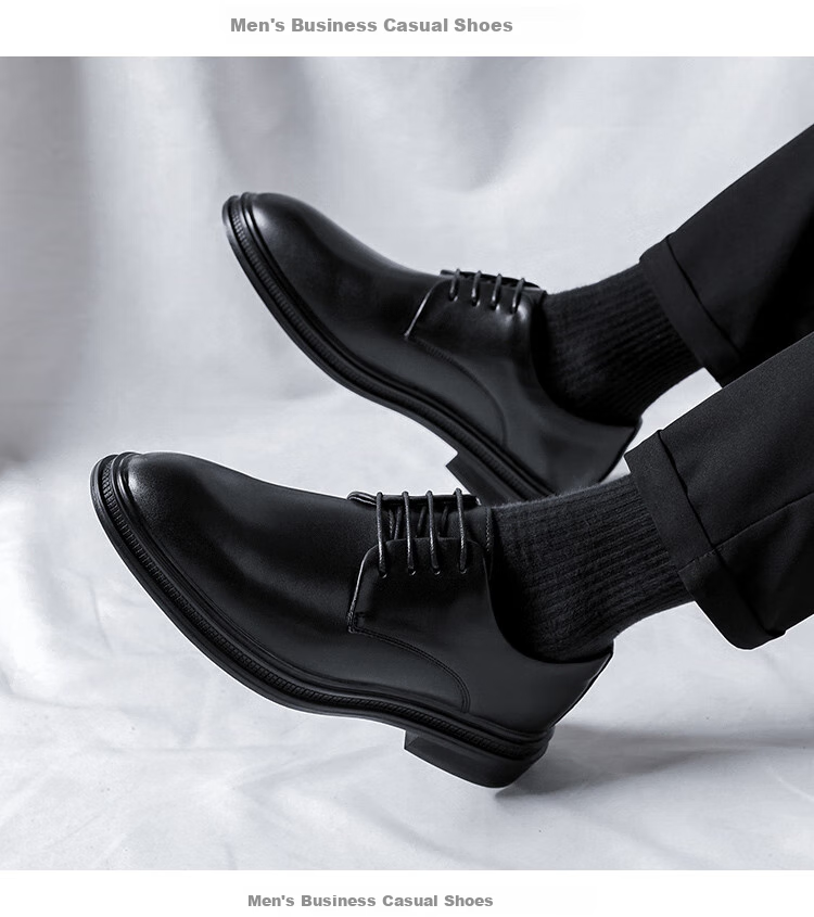 Poitulas Men's Lace-Up Business Casual Shoes, British Style Versatile Thick-Soled Formal Shoes Wedding Shoes for Men 9033 Black Size 38 7