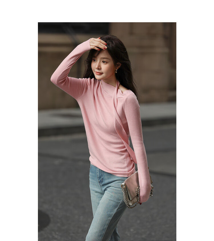 Mt [Hanfan Geleixi] Winter Style, Elegant Simple Ribbon Neckline Long-Sleeve Pullover Sweater 2