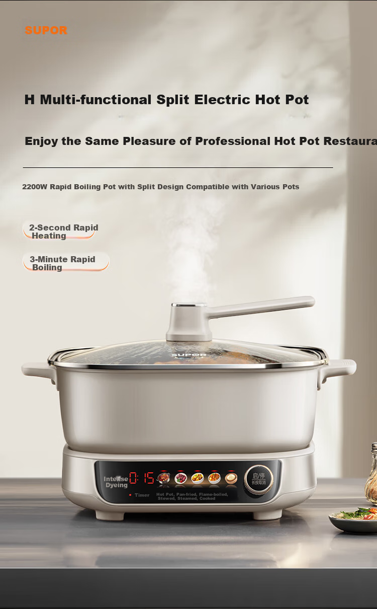 SUPOR IH Electric Hot Pot, Zero Fluorine Titanium Ceramic 6L Household Multifunctional Electric Cooker, 2200W Intense Heat, All-In Hot Pot for Stir-Frying And Cooking, Detachable Design C22-IC800 3
