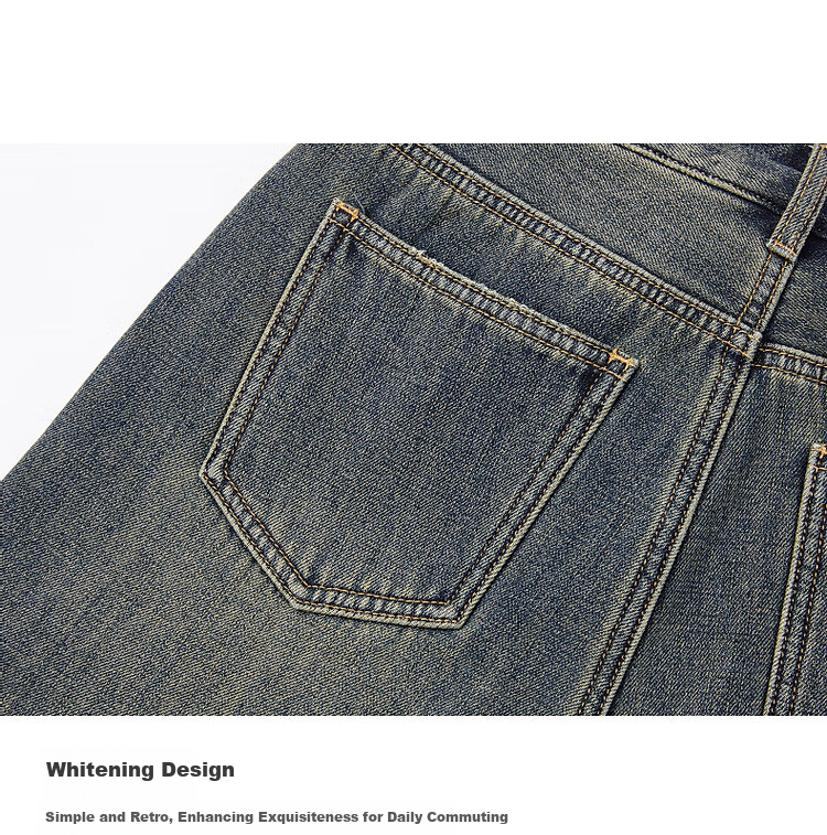 Dme Winter Simple Style Cloud Cotton Vintage Faded White Thread Cat Whisker Pattern Slimming Jeans for Women, Dark Denim Blue, S 4