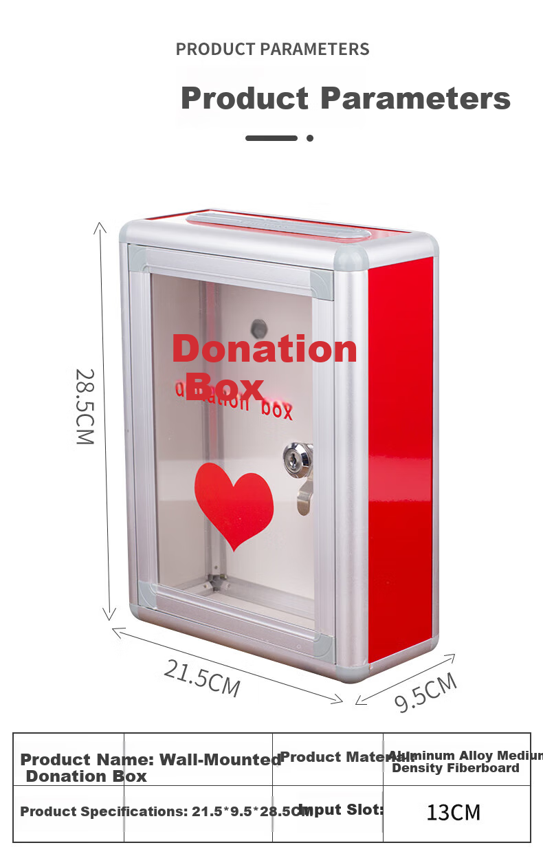 Touch Fish Fundraising Box, Heart-Shaped Donations Box, Large Aluminum Alloy Portable, Office Business Style, Semi-Transparent, Charity Collection Box 2