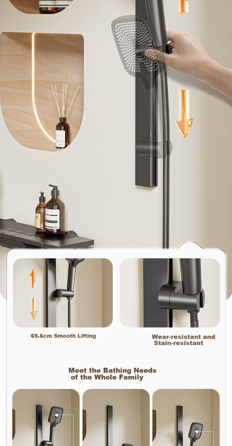HUIDA Constant Temperature Shower Head Set with Brass Body, Home Bathroom No-Top Spray Full Set in Gunmetal Gray DW699 12