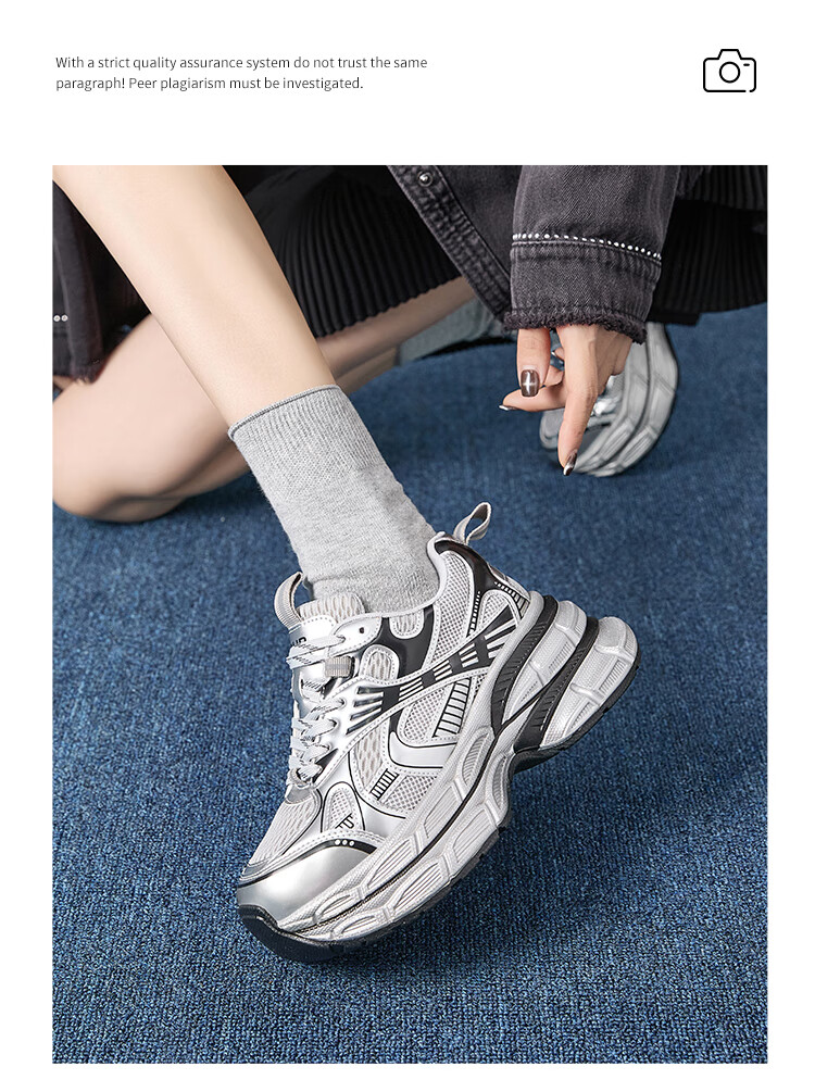 ZHR Silver Dad Shoes for Women, Trendy Sports Casual Couple Shoes, Thick-Soled Height-Increasing Women's Shoes, JT67 Silver, Size 39 5