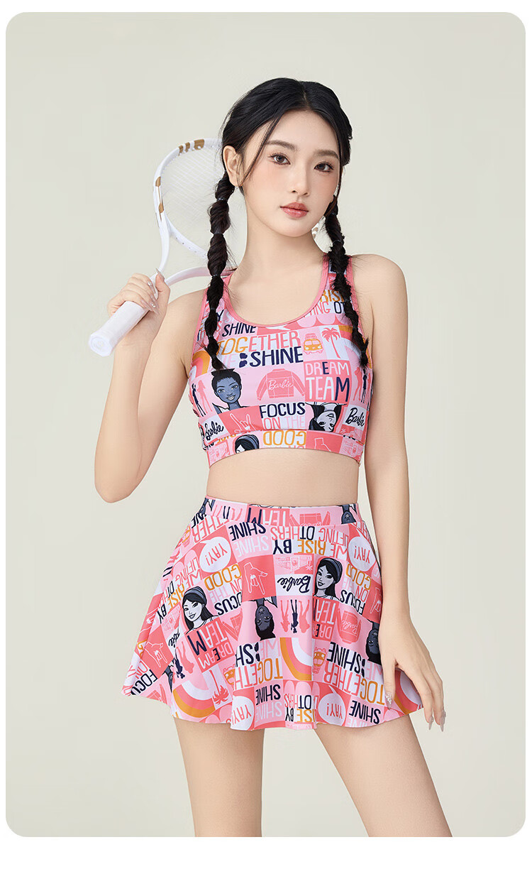 Barbie Women's Two-Piece Swimsuit, Plus Size, Slimming, Conservative, for Beach Vacation And Hot Springs, Casual Three-Piece Swimwear Set 17
