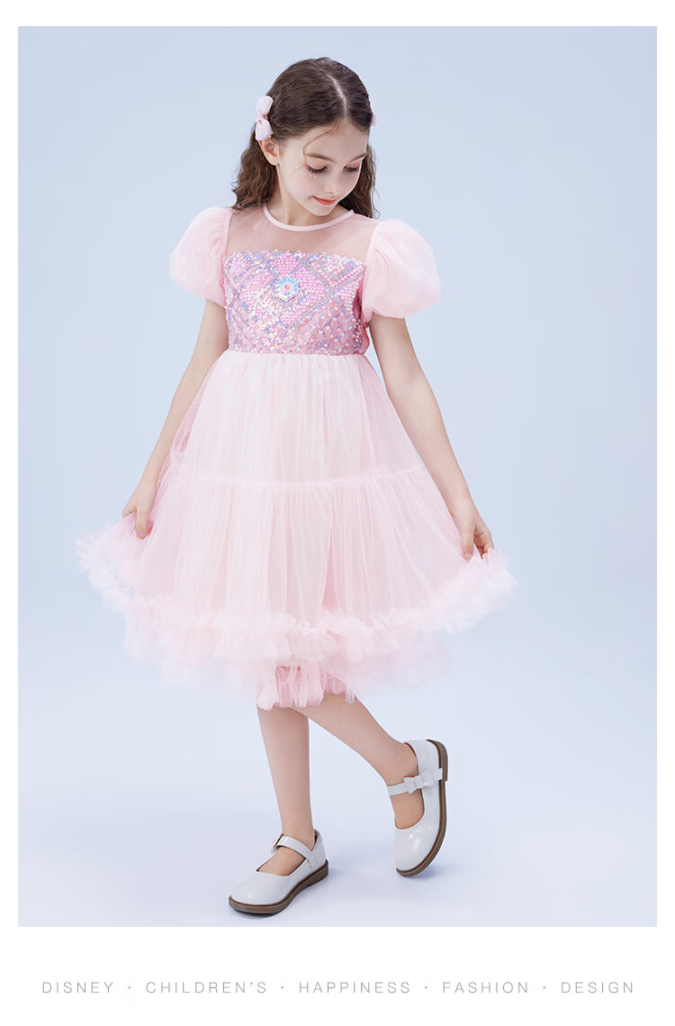 Disney Girls Elsa Princess Dress Summer Kids Holiday Gift Puff Sleeve Princess Dress Baby Dress Purple Size 150 9