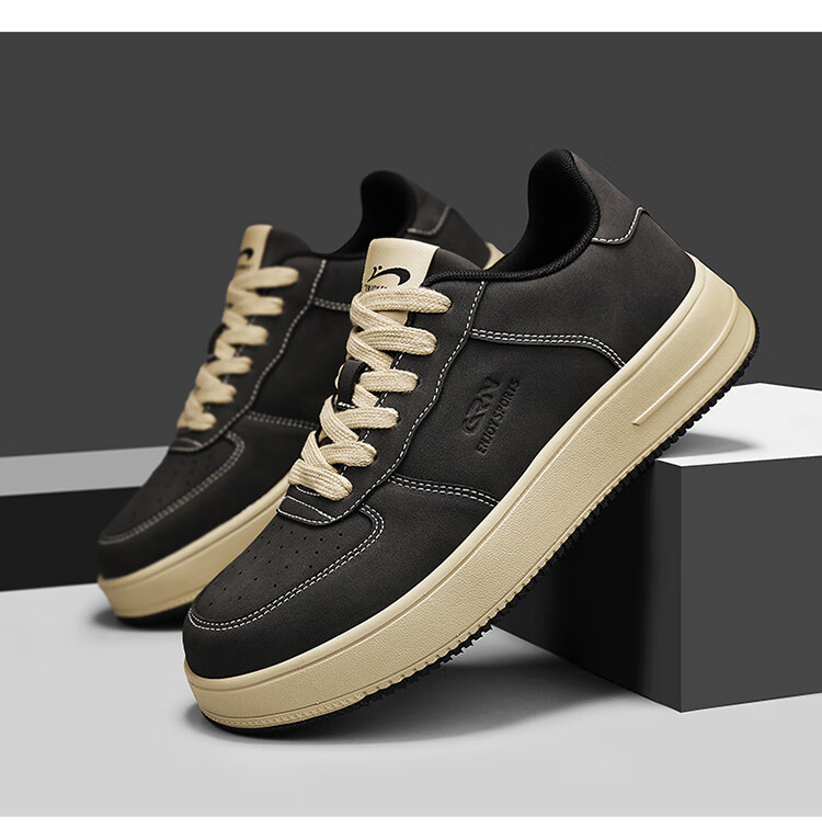 Guirenniao Men's Sneakers, Low-Top Soft-Soled Versatile Casual Shoes, Classic White Shoes, Khaki Brown, Size 42 12