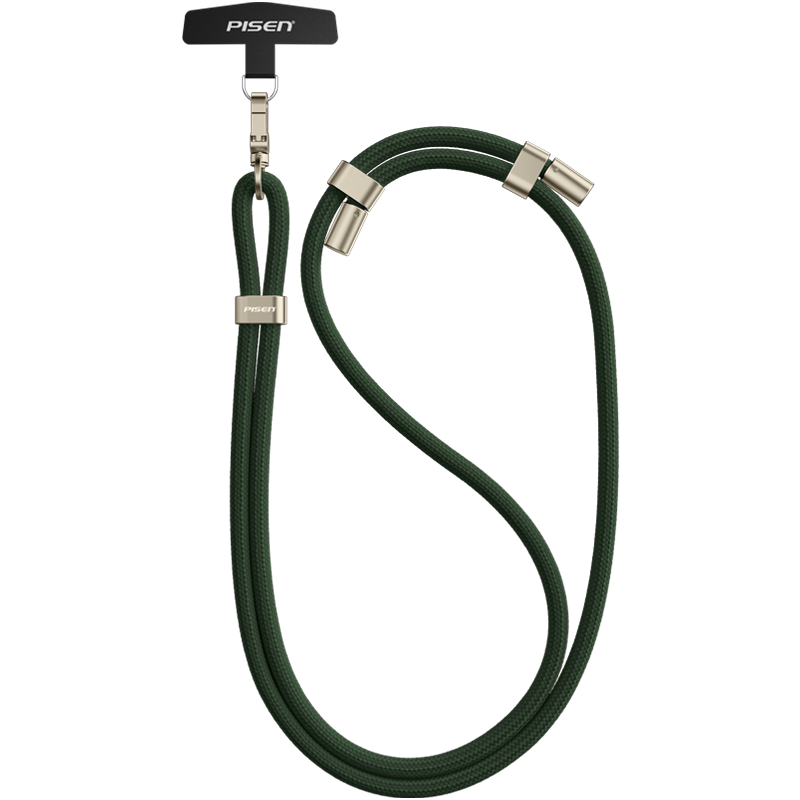 Pisen Adjustable Retractable Woven Phone Lanyard Neck Strap Wrist Strap Anti-Lost Outdoor Drop-Proof Phone Chain with Pad for Apple Huawei Xiaomi Phone Case Green