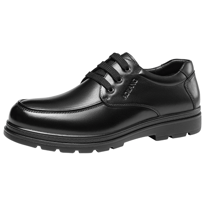 Aokang Men's Shoes, Fleece-Lined Business Casual Shoes, British Comfortable Low-Top Round Toe Lace-Up Leather Shoes, Black Fleece-Lined Style, Size 42