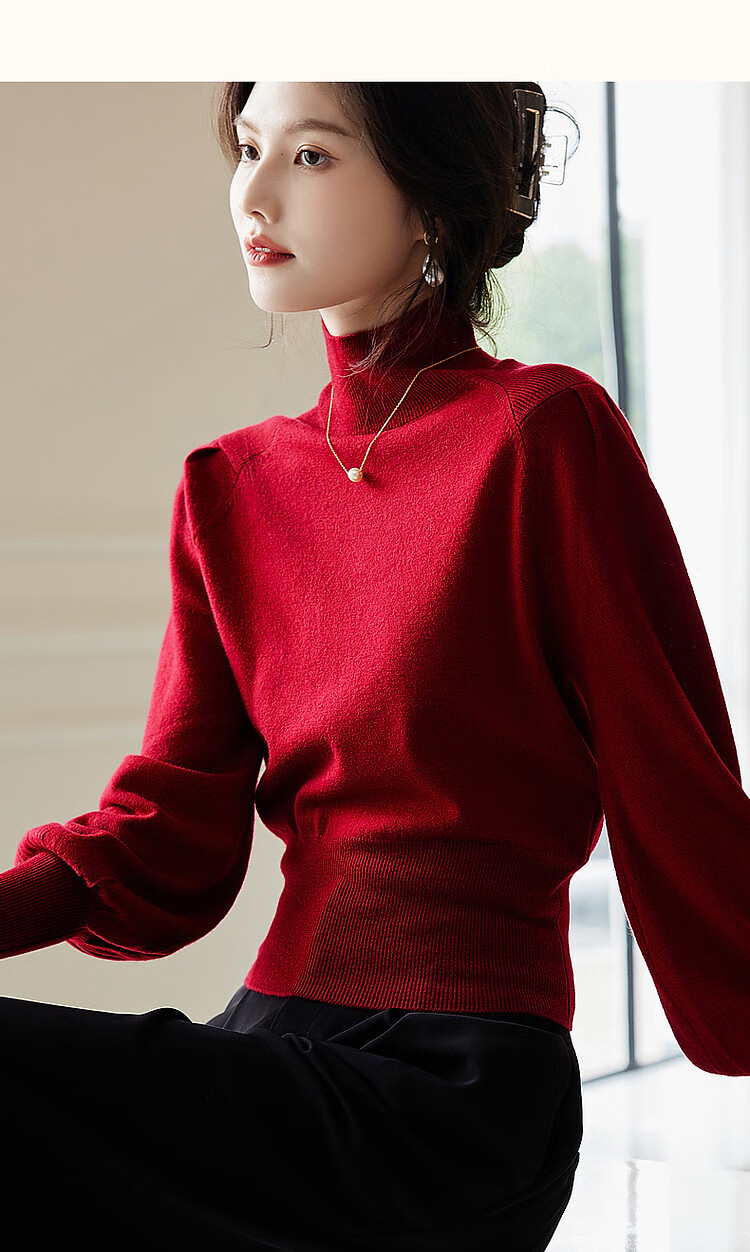 Dme Warm Blessing Winter 100% Wool High Neck Short Wool Sweater Knit Top for Women 9