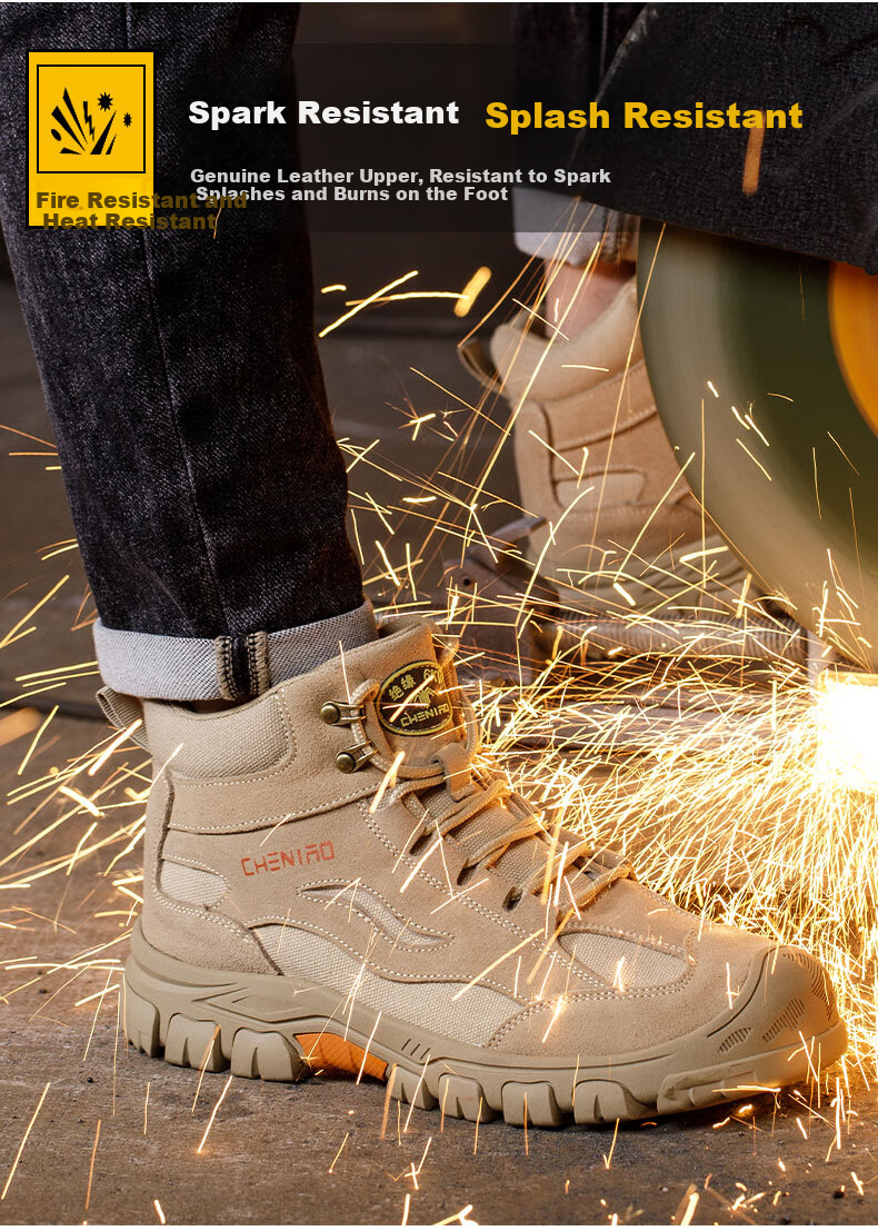 Chichengniao Safety Shoes for Men, Anti-Smashing And Puncture-Resistant Insulated Shoes with Plastic Toe Cap, Lightweight And Wear-Resistant Soft Sole, Breathable Summer Work Safety Shoes [High-Top Protection] Anti-Smashing And Puncture-Resistant - 2373 Sand Color Size 36 12
