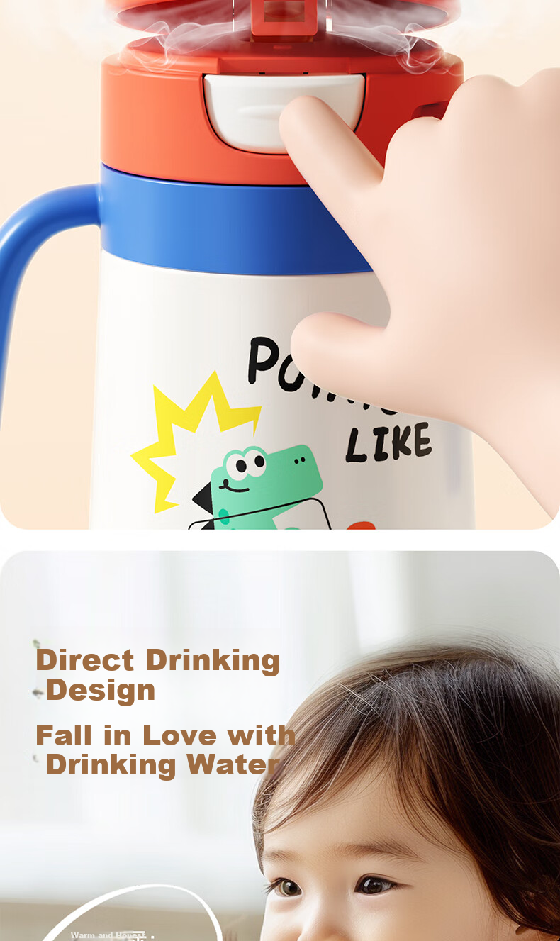 Potato Children's Insulated Cup with Straw, Baby Water Bottle, Portable Stainless Steel Cup for School, 300ml Pink 2