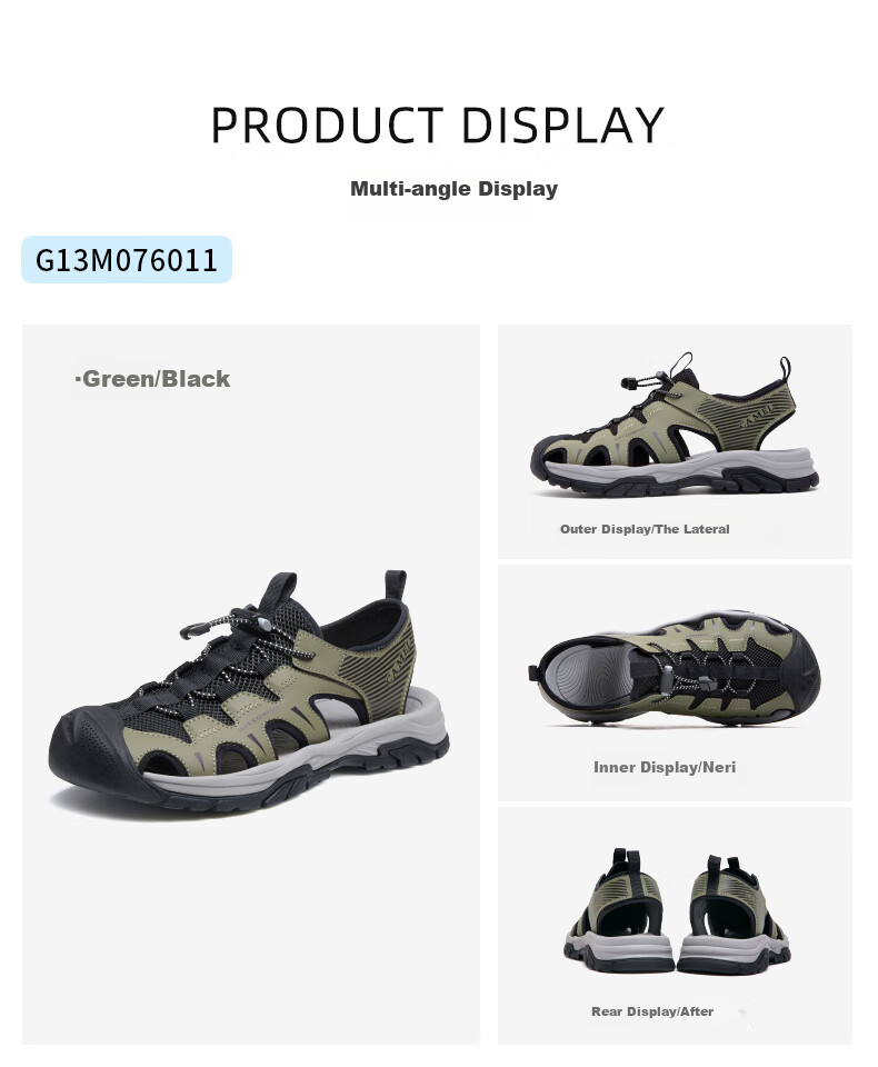 CAMEL Outdoor Casual Velcro Closed-Toe Perforated Beach Sports Sandals for Men G14M076677 Night Black Size 41 27