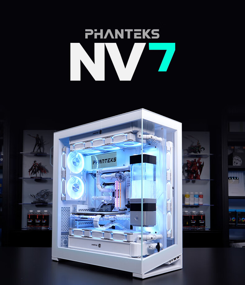 PHANTEKS NV7 White Panoramic View, Pillarless Panoramic Case (Replaceable I/O Ports, Supports 3x360 Water Cooling, ARGB Dual Long Graphics Cards, Dual Channel Light Control) 2
