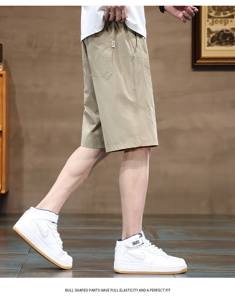 JEEP Ice Silk Quick-Dry Men's Casual Shorts, Loose-Fitting Cargo Five-Point Pants for Men, Summer 2026 Mid-Length Shorts 6