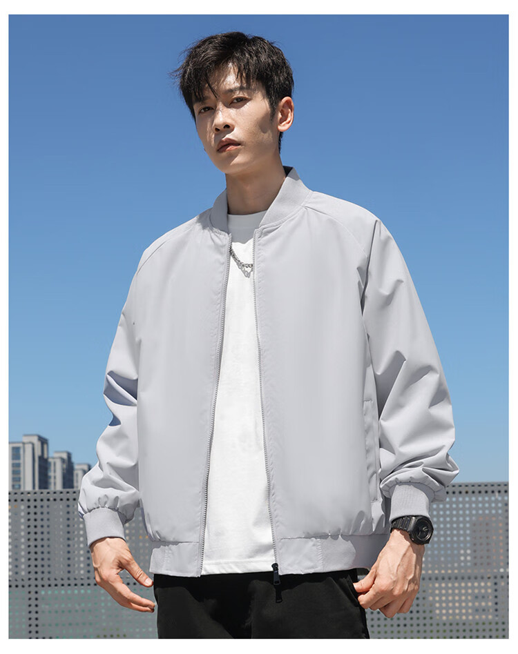 VANCAMEL Jacket for Men, Spring And Autumn Outerwear, Black Baseball Style, Lightweight Business Casual Coat for Men, Silver Gray, 2XL 21