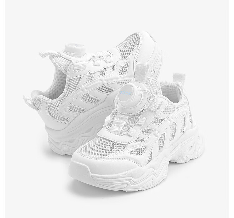 St&Sat Boys' Sports Shoes, Children's White Sneakers, Running Shoes for Girls, Breathable Mesh with Rotating Buckle, Gardenia White 10