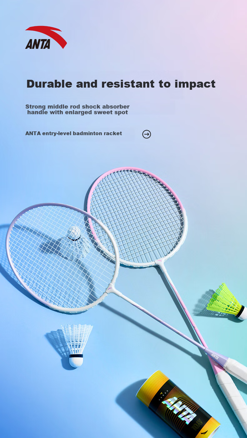 ANTA Badminton Racket Set for Men And Women, Durable Deep Groove Competition Rackets with Nylon Shuttlecock Bag And Grip Set 1