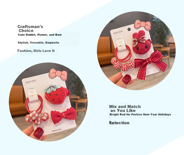 CHIMERA Red 2-Piece Children's Bow Hair Ties, Scrunchies, Ponytail Holders, Hair Bands, Hair Accessories for Girls, New Year Gift 24