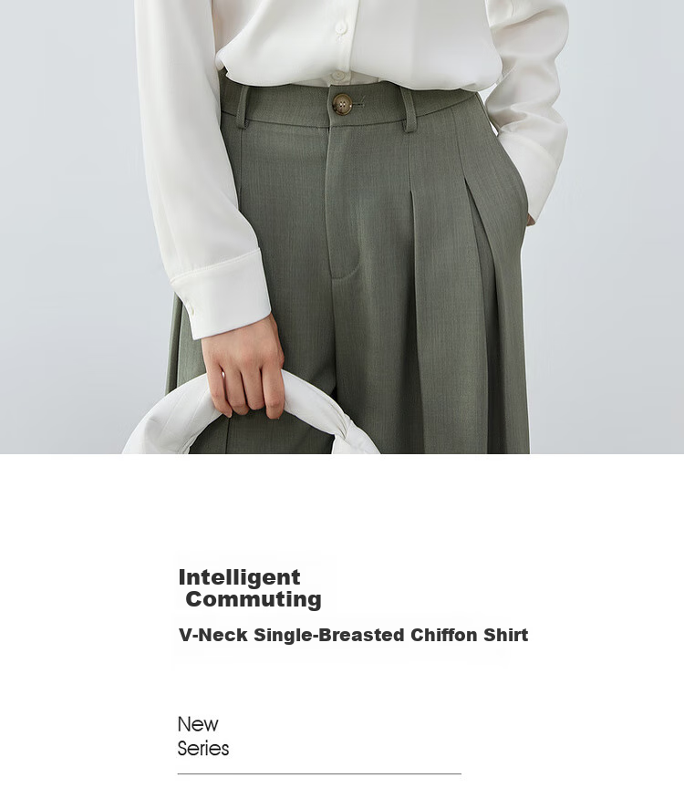 Sentubila Chiffon Blouse for Women, Spring And Autumn Elegant Office V-Neck Shirt, Slimming Loose Long-Sleeve Top, Off-White, M 1