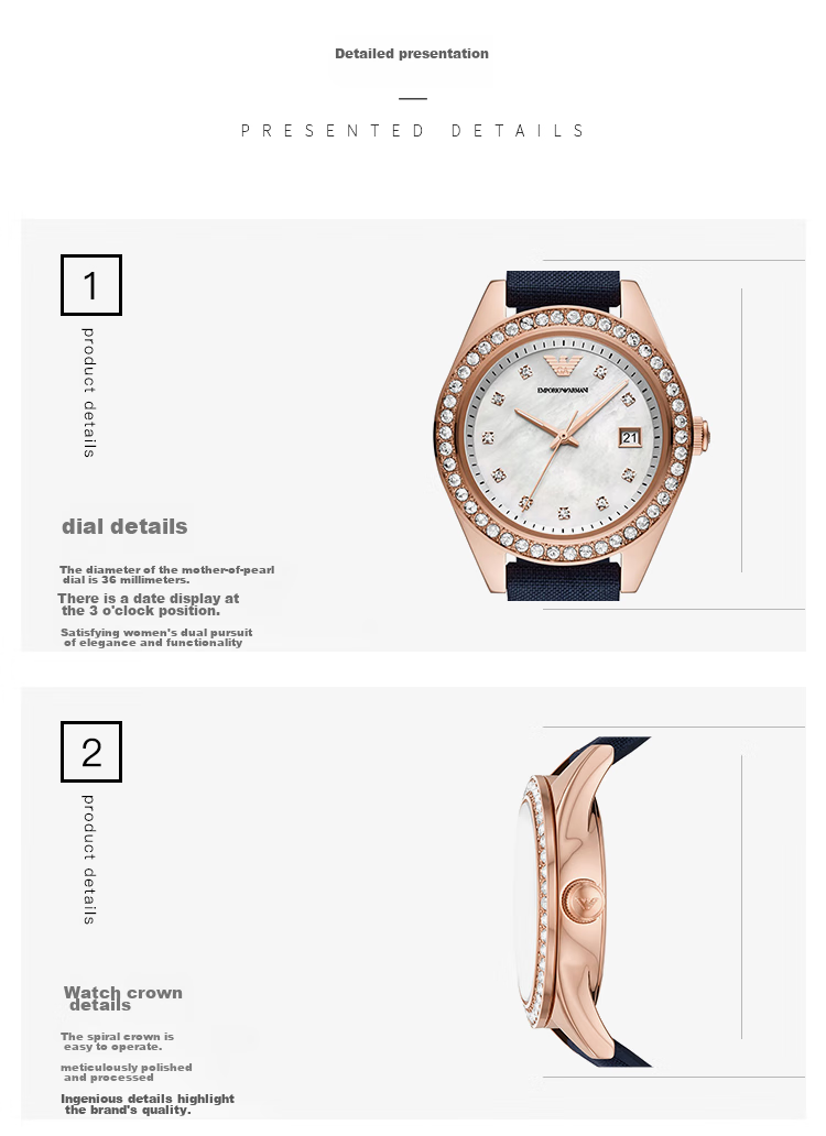 EMPORIO ARMANI Ladies' Watch, White Moonlight Series AR11484, Classic Quartz Watch, Birthday Gift for Girlfriend 3