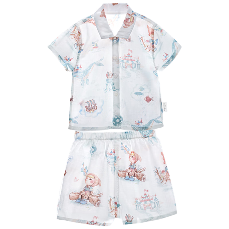 Beitaisi Children's Pajamas, Breathable New Home Wear Set, Thin Cool-Feeling Baby Summer Short-Sleeve Clothes