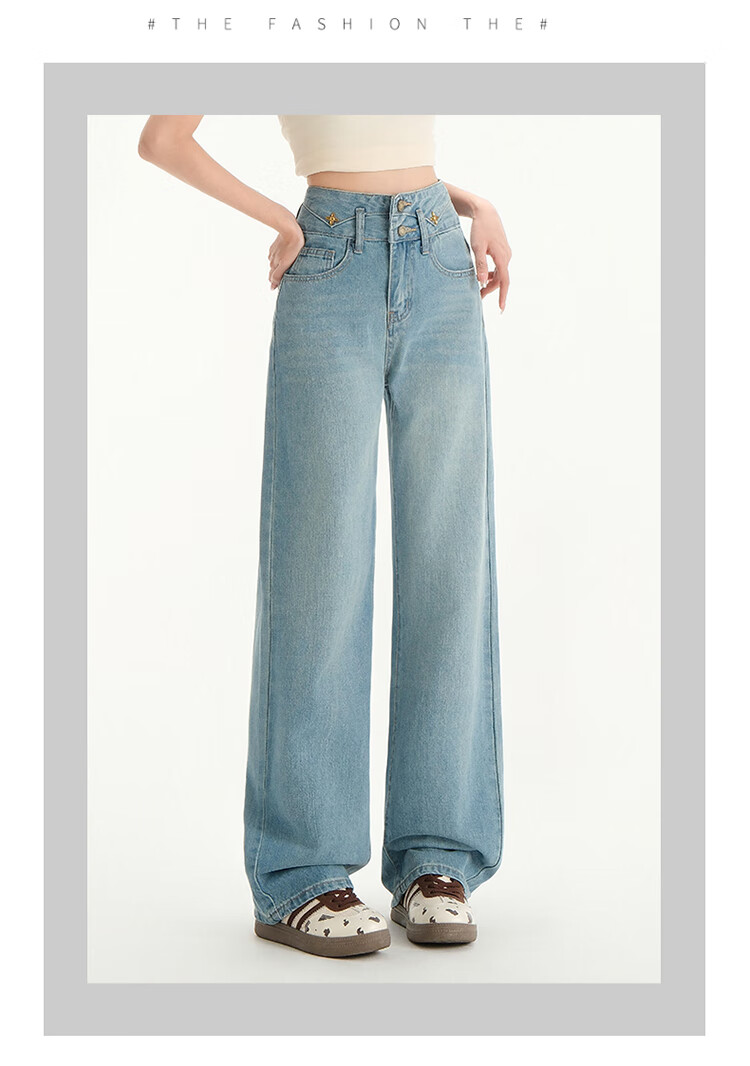 Langsha Women's Jeans Spring Autumn High Waist Slim Wide Leg Draped Loose Straight Floor-Length Pants 9