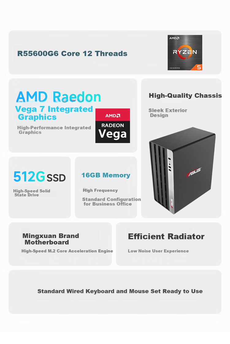 AMD & MSI Creator (Ryzen R5-5650GE, 8GB RAM, 256GB SSD, Business Keyboard And Mouse) Designer Office Desktop Computer, 5600G Motherboard 1