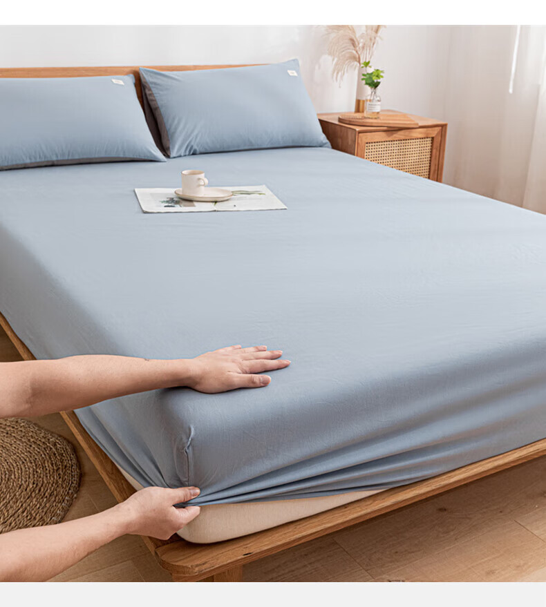 Wuyinliangpin Class A Pure Cotton Fitted Sheet, Single Piece Cotton Mattress Protector Cover, All-Inclusive Dustproof Cover, Lake Blue, 1.8 Meters 3