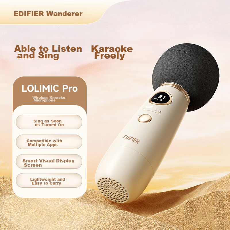 EDIFIER LOLMIC PRO Karaoke Microphone, Small Mushroom Karaoke Microphone, Speaker for Children's Entertainment, Home KTV, And Car Use