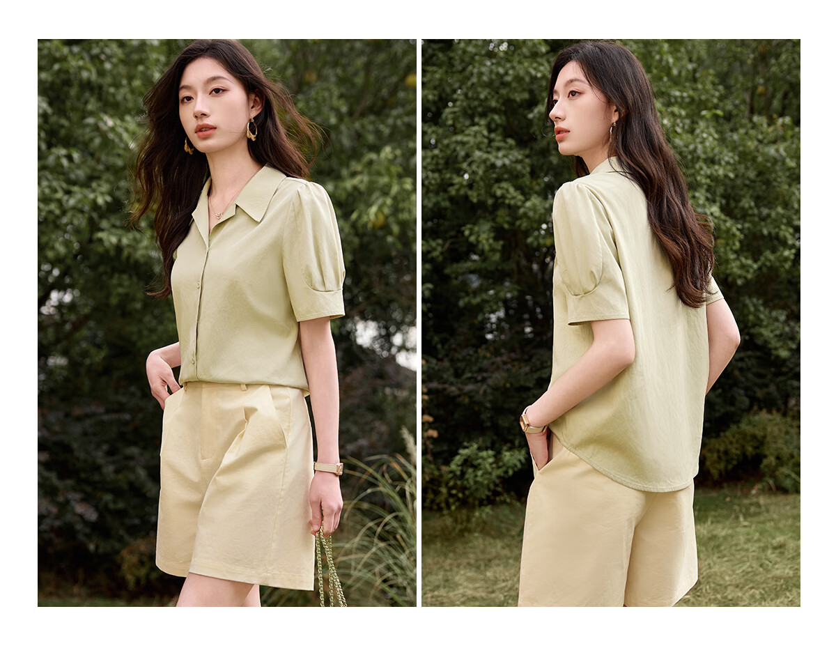 Chushen Summer Short Sleeve Shirt Women Fashion Lapel Design Commuter Casual Blouse S52S004 Light Yellow L 12