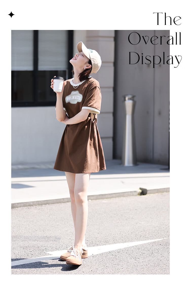 Dme [Low-Cut Dress] Summer Round Neck Short-Sleeve Dress with Hollow-Out Waist Desig 5