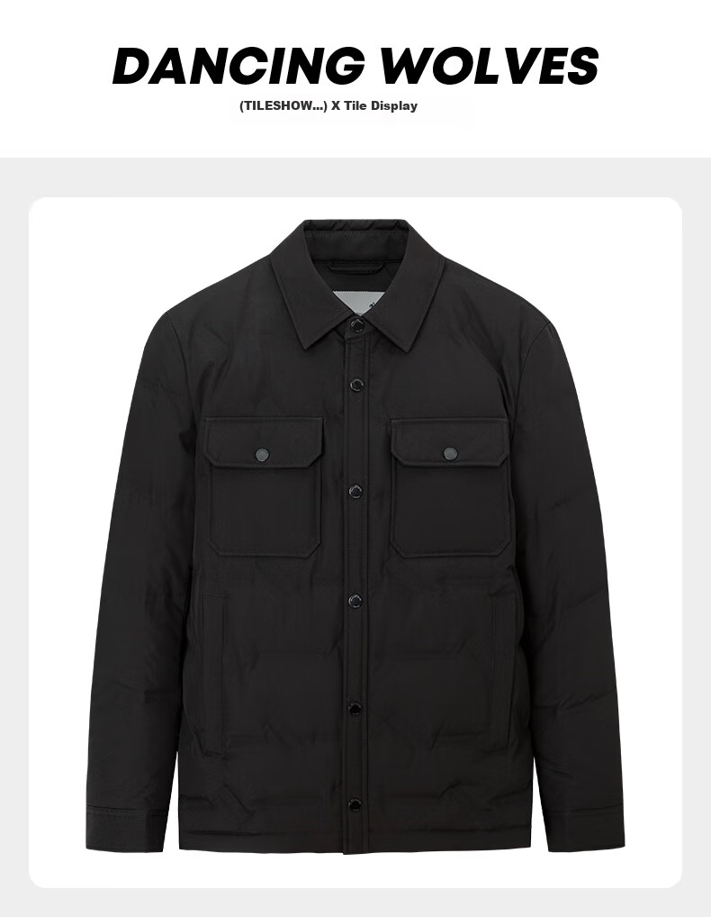 DANCING WOLVES [90% White Duck Down] Fashionable Lapel Pocket Workwear Style Jacket for Men, Thick down Coat, 001 Black, Size 165 10