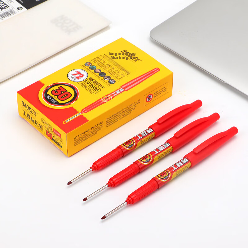 BAOKE MP2935 Long-Head Engineering Marker Pen, Oil-Based Multi-Purpose, 30mm Long Tip, Fine-Tip Marking Pen, Red, 12 Pcs/box