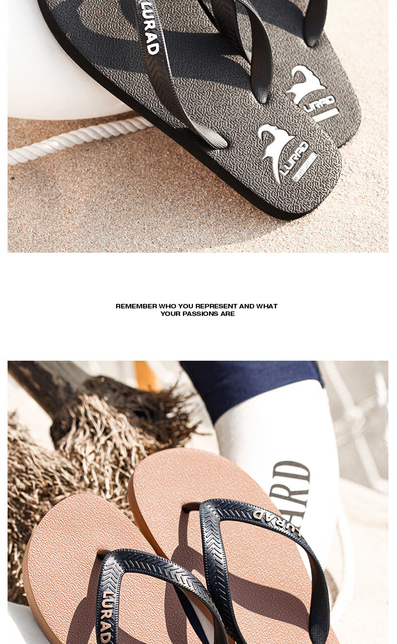 LURAD Men's Flip-Flops, Summer Sandals, Trendy And Simple, Black Beach Slippers for Outdoor Wear, Black, Size 41-42 3