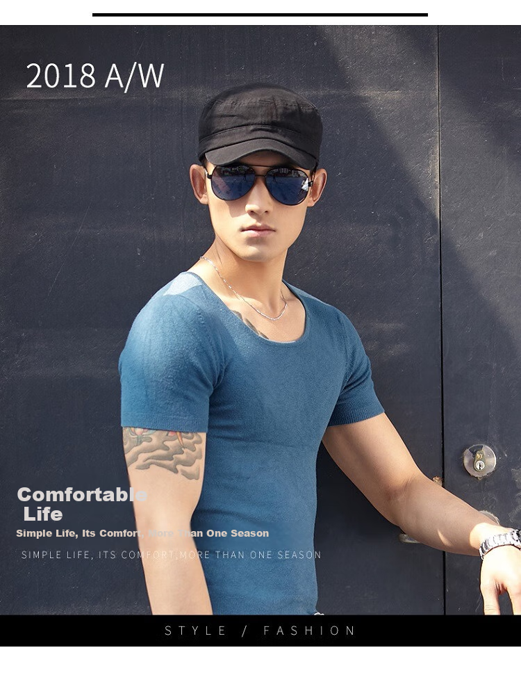 FANCET Men's Summer Baseball Cap, Large Head Circumference, Korean Style Flat Top Military Hat, Casual Short Brim All-Cotton Cap 1
