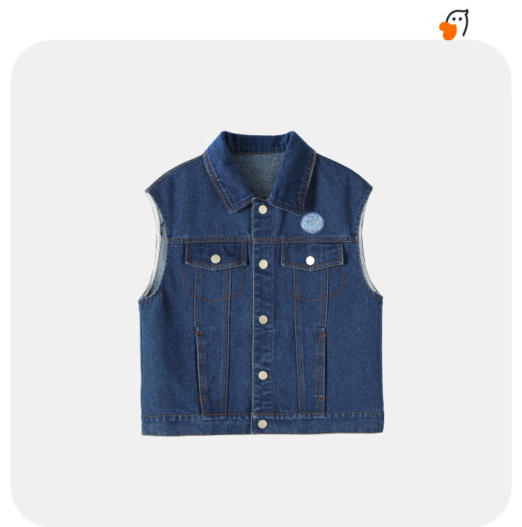 QQ DUCK Children's Denim Vest Girls' Sleeveless Jacket Youth Clothing Classic Vest Navy Blue; 165 27