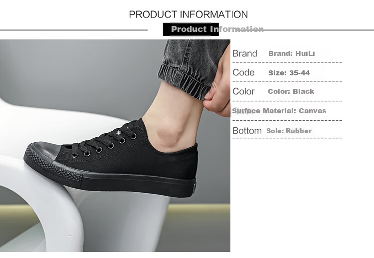Warrior Canvas Shoes for Men And Women, Simple Versatile Casual Low-Top Student Sneakers WXY167 Black Size 42 2