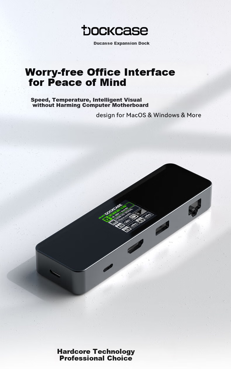 DOCKCASE Multi-Case Intelligent Visual Type-C Expansion Dock, 6-In Gigabit Ethernet Port HDMI Screen Mirroring Adapter, 4K60Hz Desktop Expansion Dock, USB-C Compatible with Apple Macbook 1