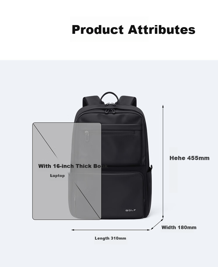 GOLF Backpack for Men, Travel Backpack 15.6/16 Inch Laptop Bag, Water-Resistant Casual Business Travel Bag for Students 12