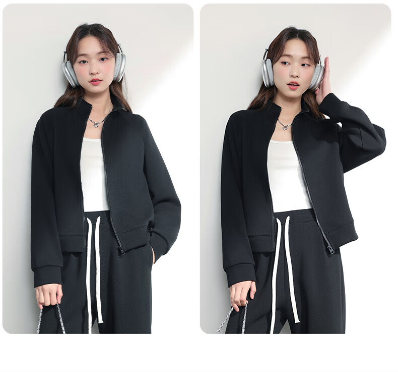 MJ STYLE Starry Sky Cotton Casual Women's Outfit, Spring And Autumn 2026 New Style, Stand-Up Collar Short Cardigan Jacket, Straight Wide-Leg Pants Two-Piece Set 13
