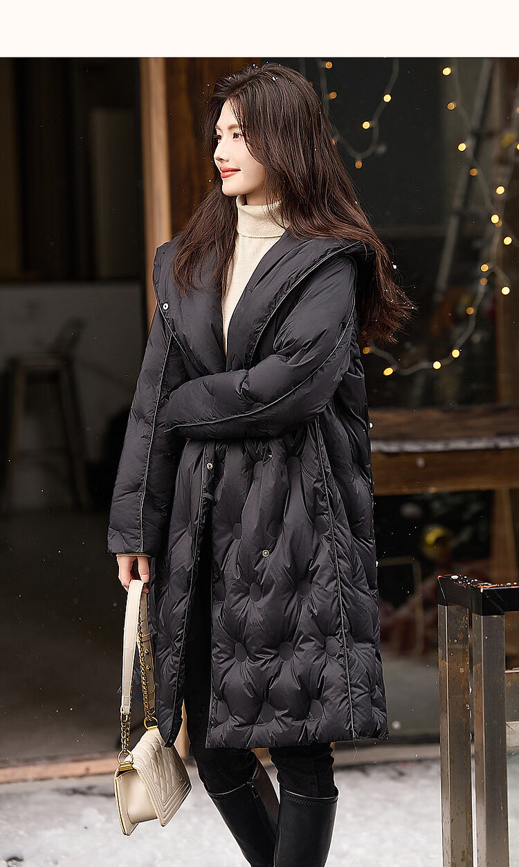 Dme [Winter Snow] Winter Hooded Loose 90% Duck Down Spring Yarn down Jacket for Women, Mid-Length Coat, Chocolate, M 10