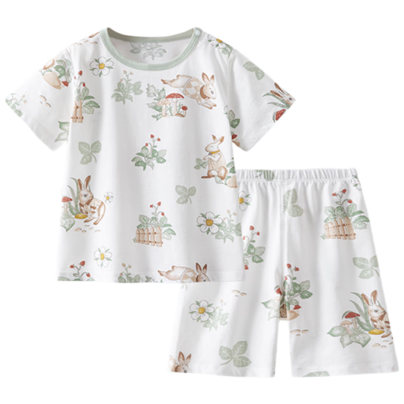 Beitaisi Children's Pajamas, Boys' Short-Sleeve Summer Pure Cotton, 2026 New Style Girls' Silk Baby Home Wear Set