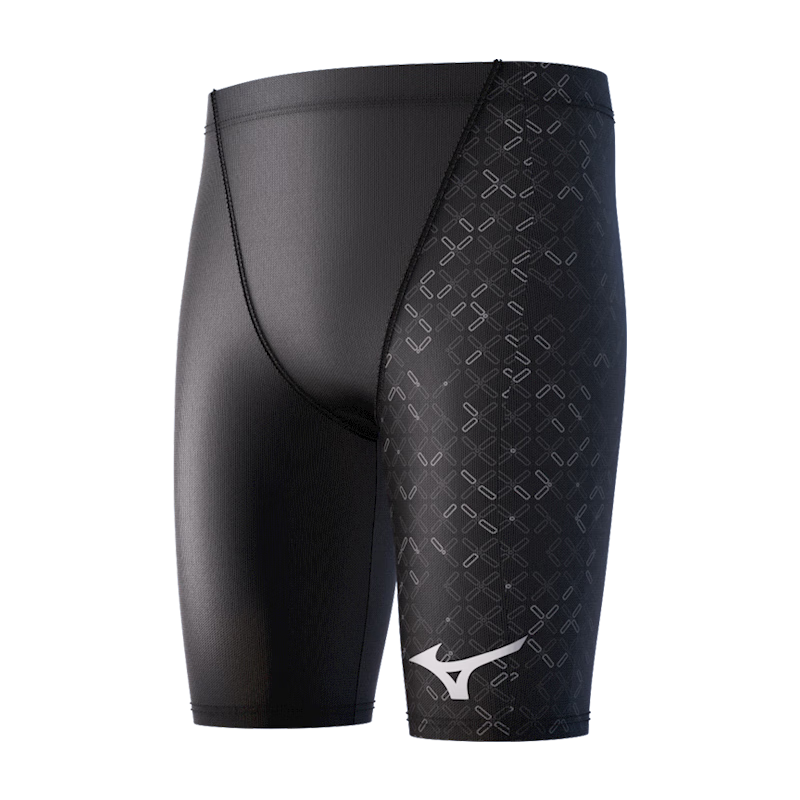 MIZUNO Men's Professional Quick-Dry Long Five-Point Swim Trunks, Anti-Embarrassment, Plus Size, Hot Spring Swimwear BC104 Black M