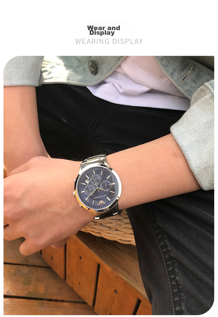 EMPORIO ARMANI Aviator Watch for Men, Three-Eye Chronograph Quartz Watch for Men, Birthday Gift for Boyfriend AR2434 10