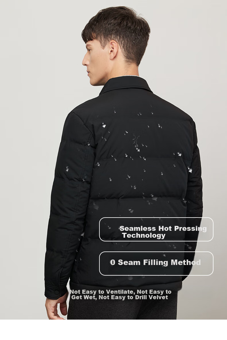 DANCING WOLVES [90% White Duck Down] Fashionable Lapel Pocket Workwear Style Jacket for Men, Thick down Coat, 001 Black, Size 165 3