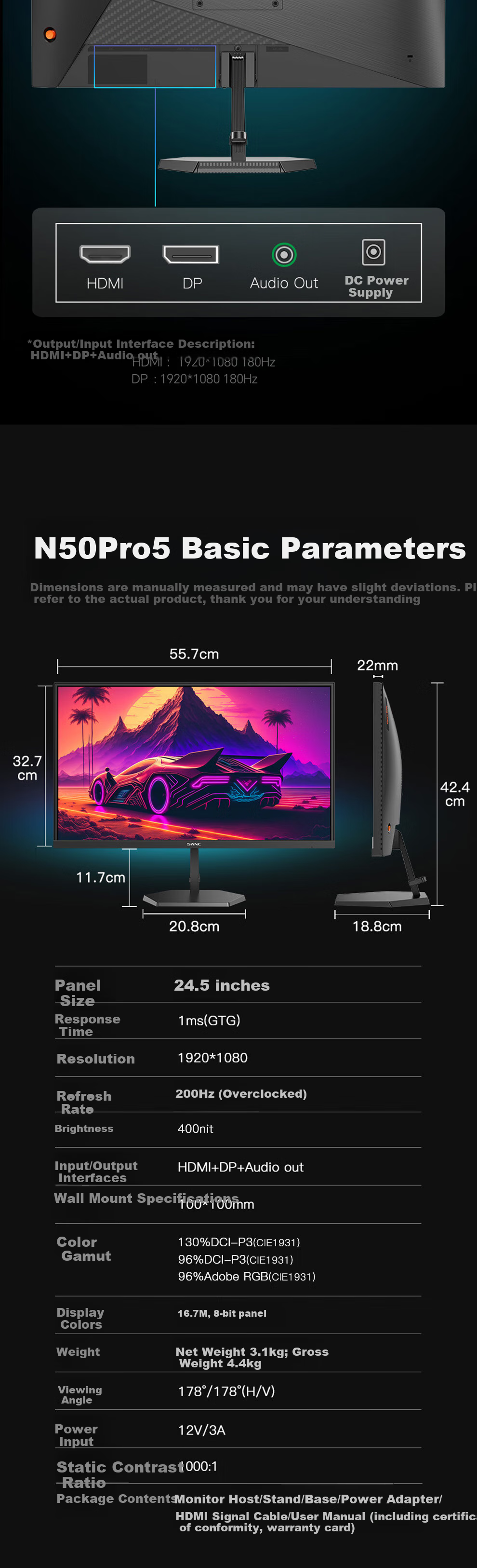 SANC Shengse 24.5-Inch 2K 275Hz FastIPS Monitor, 1ms Response Time, Hardware Low Blue Light, Headphone Hook, Night Light, Height Adjustable Stand, Gaming Computer Screen G4Q 5