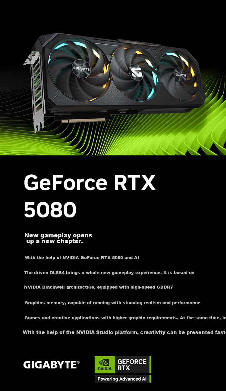 GIGABYTE 5080 Graphics Card, Magic Eagle GeForce RTX 5080 Gaming OC 16GB DLSS4 Gaming Design OpenClaw Local Deployment Graphics Card 8