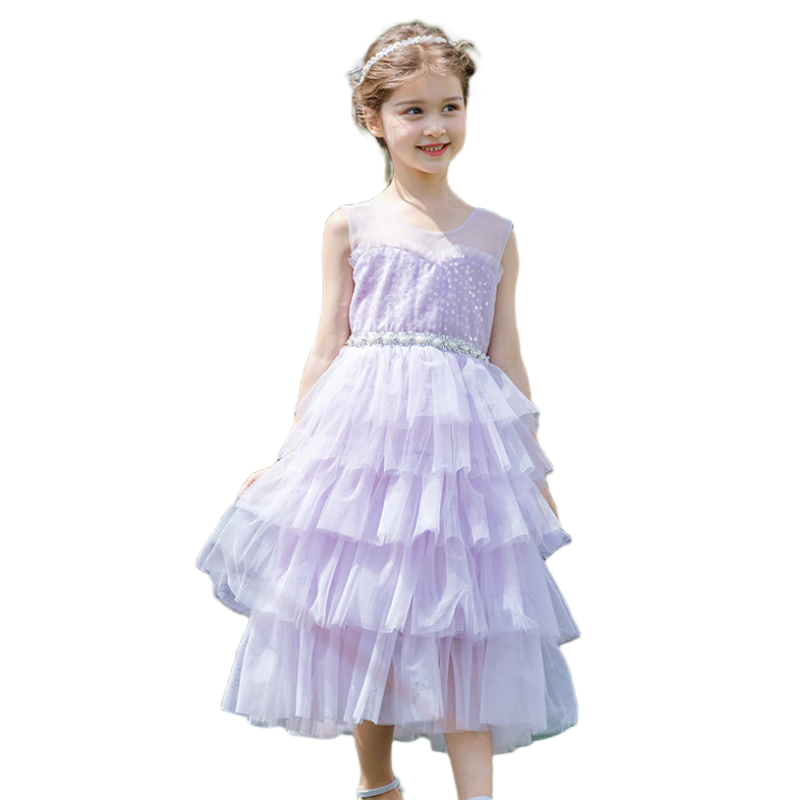 Fulromy Girls' Tulle Cake Princess Dress Little Girls' Mesh Cake Dress Formal Dress Purple 120cm
